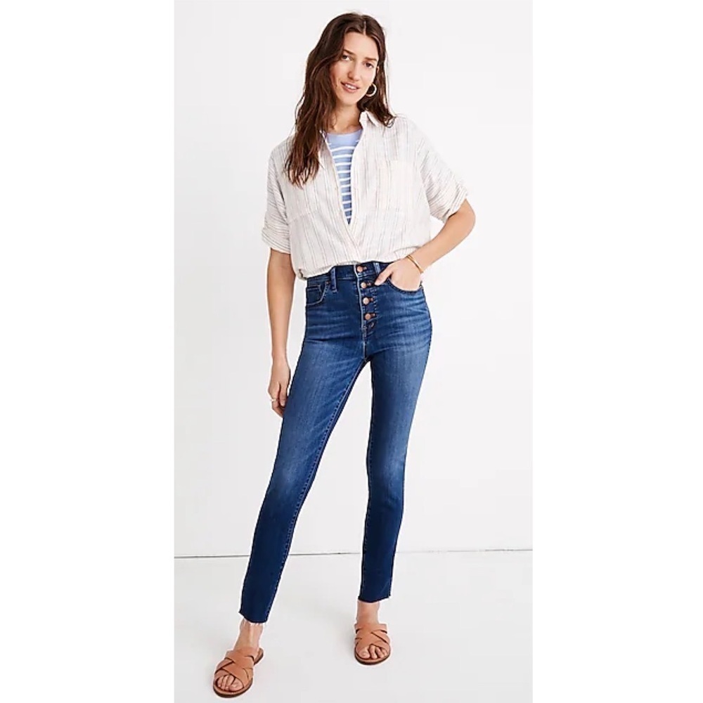 Madewell 10” High Rise Skinny Jeans Size 25 Blue Button Fly Raw Hem Tencel Denim